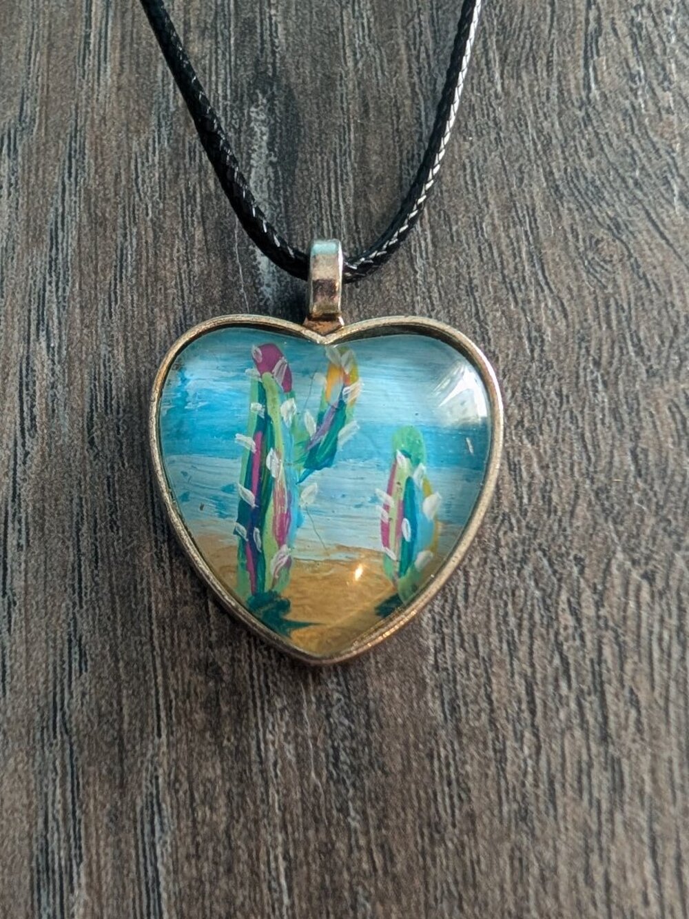 Heart shaped Cactus Pendant Necklace